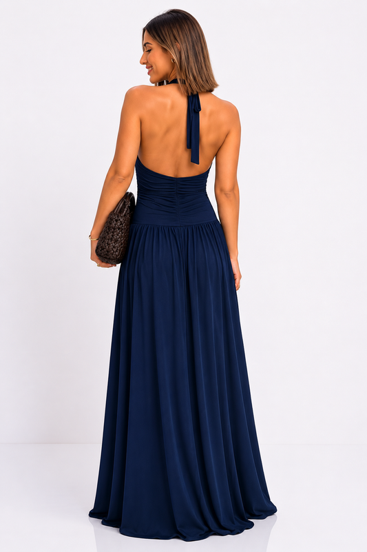 Navy Blue Halter Neck Maxi Dress