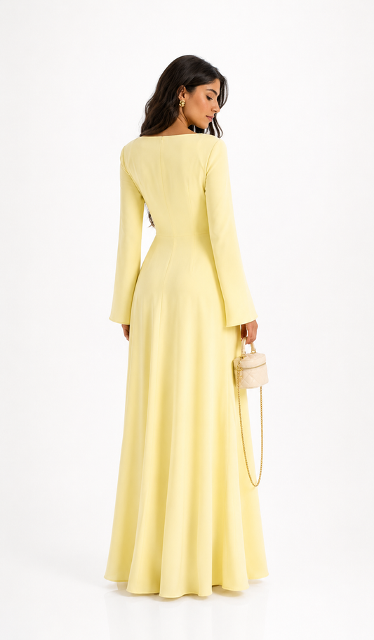 Butter Yellow Long Sleeve Maxi Dress