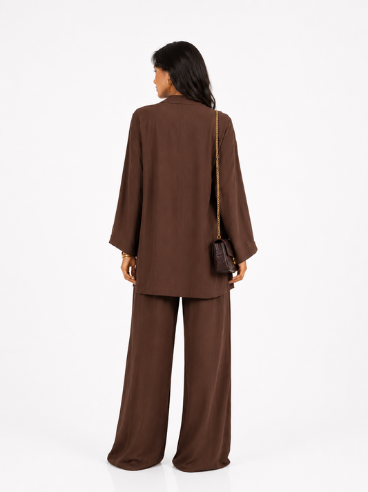 Mocha Kimono & Wide Leg Pants Set