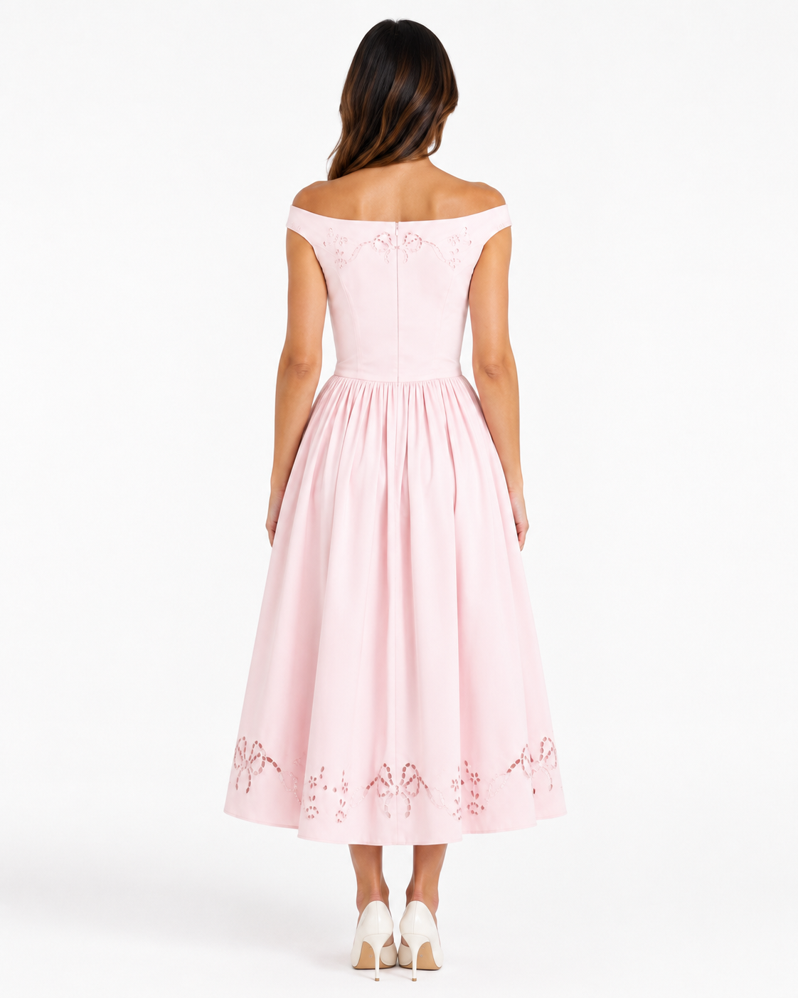 Blush Pink Off-Shoulder Midi Dress
