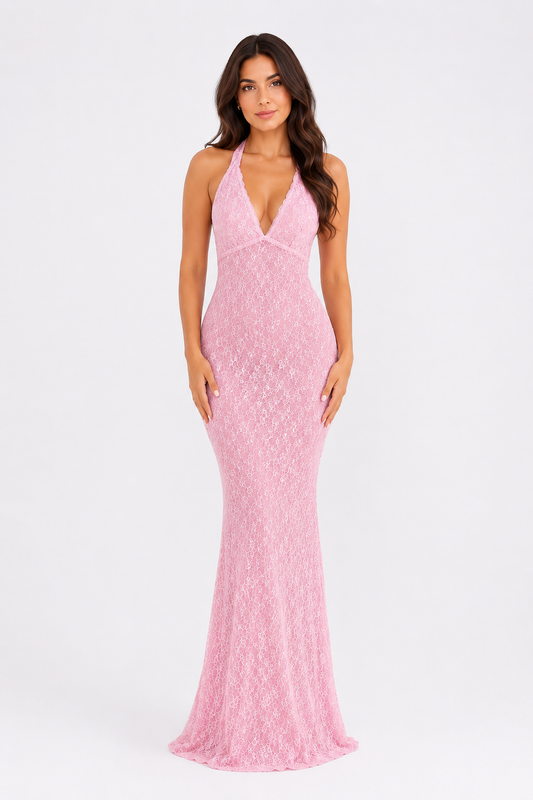 Livia Pink Halter Maxi Dress