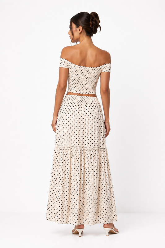 White Dots Maxi Skirt Set