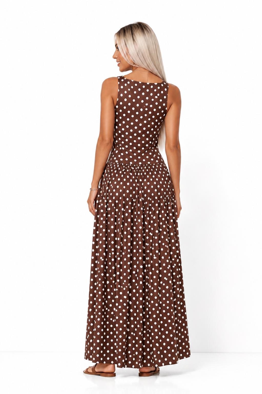 Brown White Dots Maxi Skirt Set