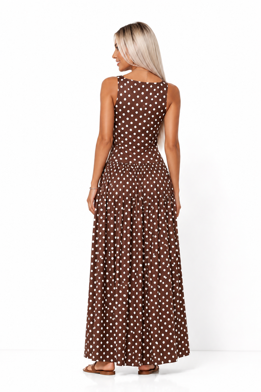 Brown White Dots Maxi Skirt Set