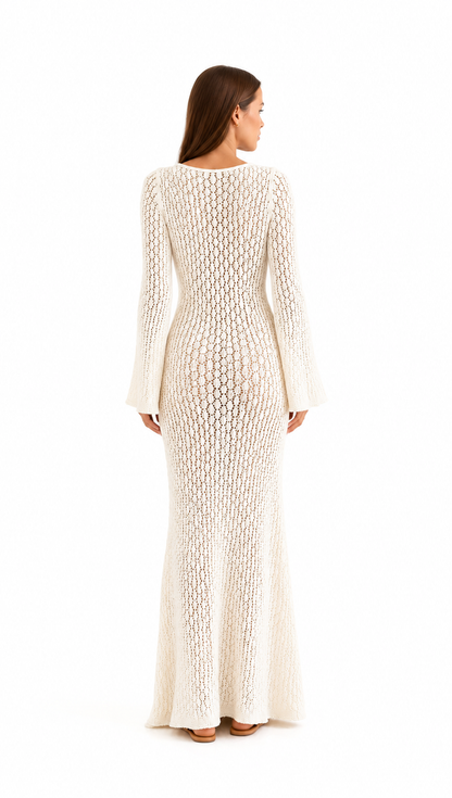 Cream Crochet Beach Cover-Up Dress