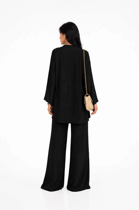 Noir Kimono & Wide Leg Pants Set