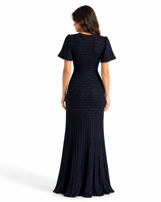 Black Elegant Tweed Maxi Dress