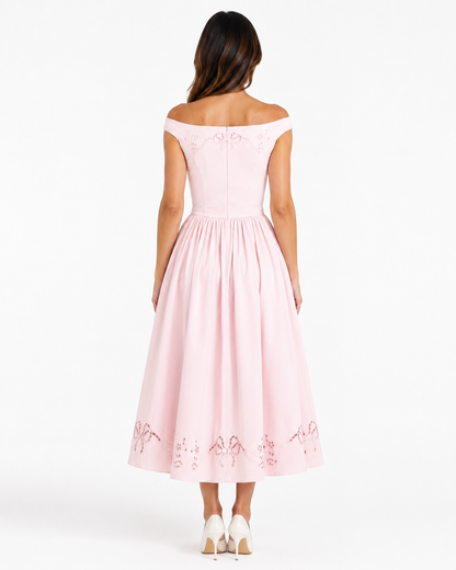 Blush Pink Off-Shoulder Midi Dress