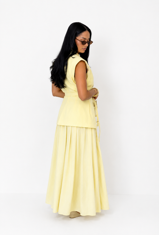 Yellow Belted Vest Skirt Set