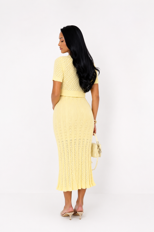 Soft Yellow Textured Midi Dress