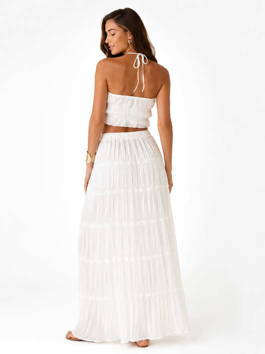 White Halter Top Set