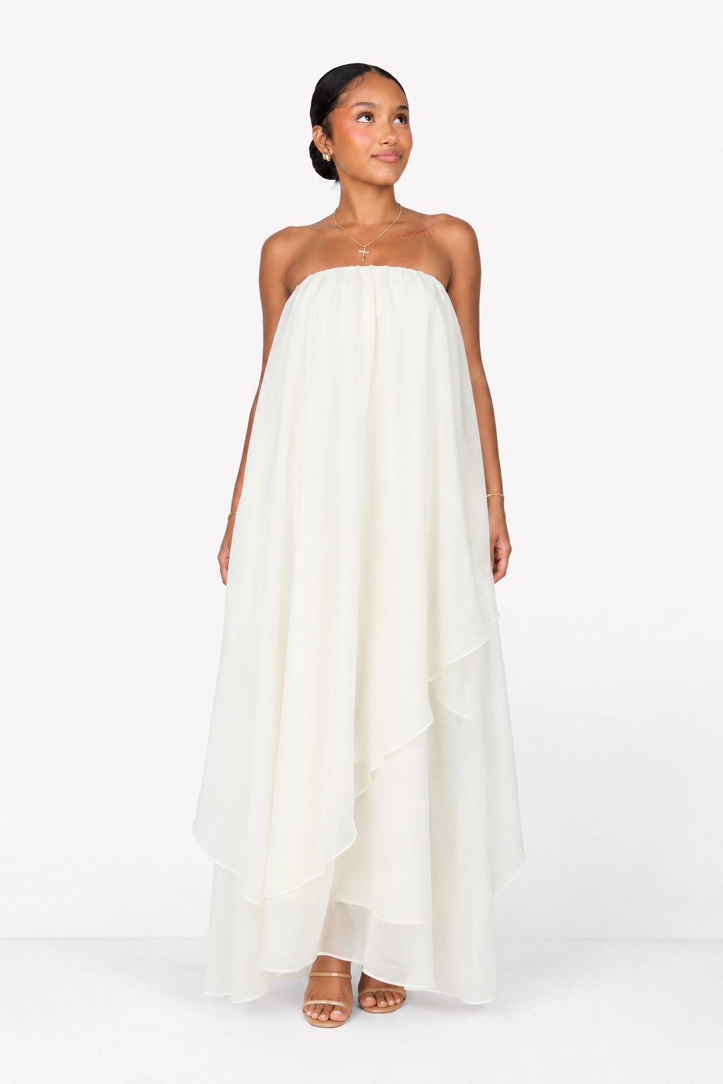 Ivory Strapless Flowy Maxi Dress