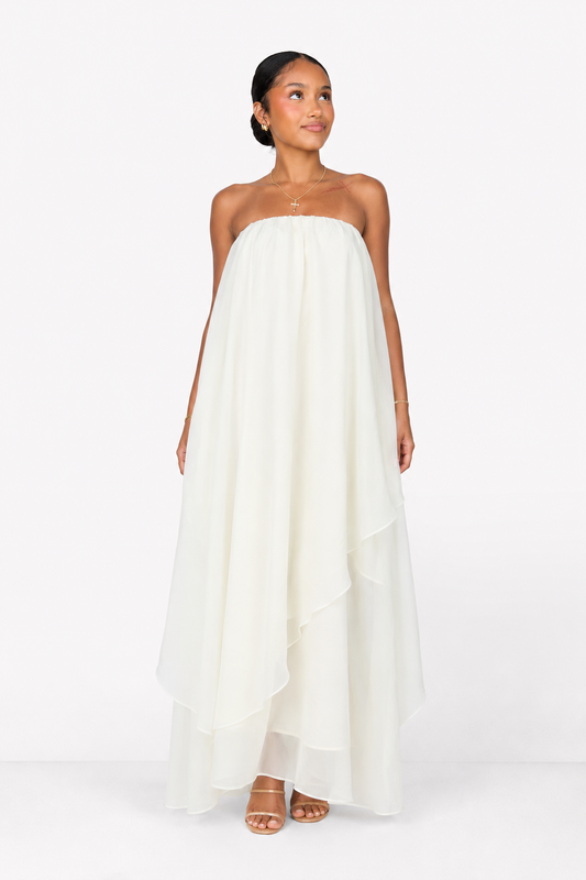 Ivory Strapless Flowy Maxi Dress
