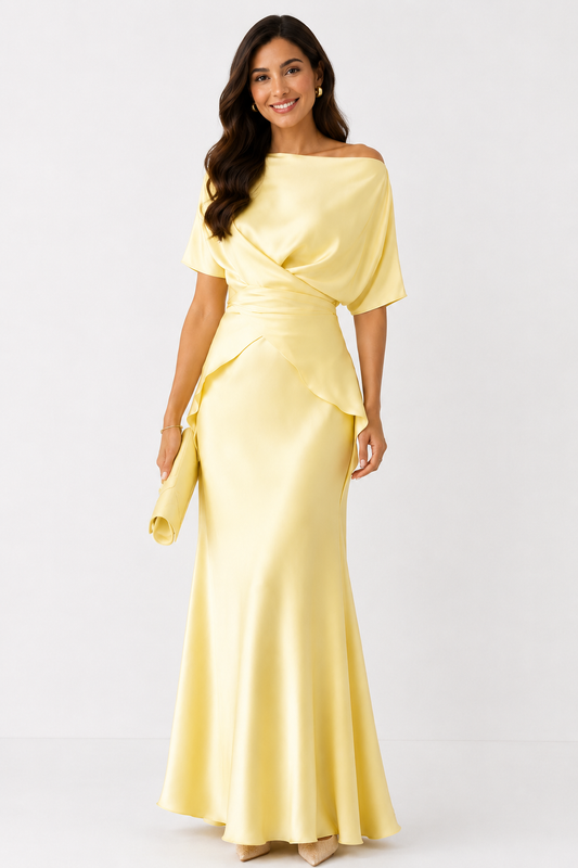 Soft Yellow Wrap Detail Maxi Dress