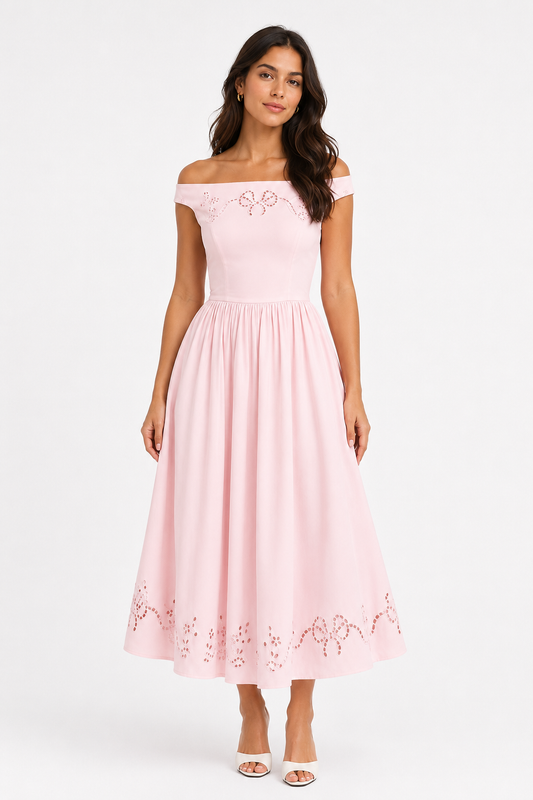 Blush Pink Off-Shoulder Midi Dress