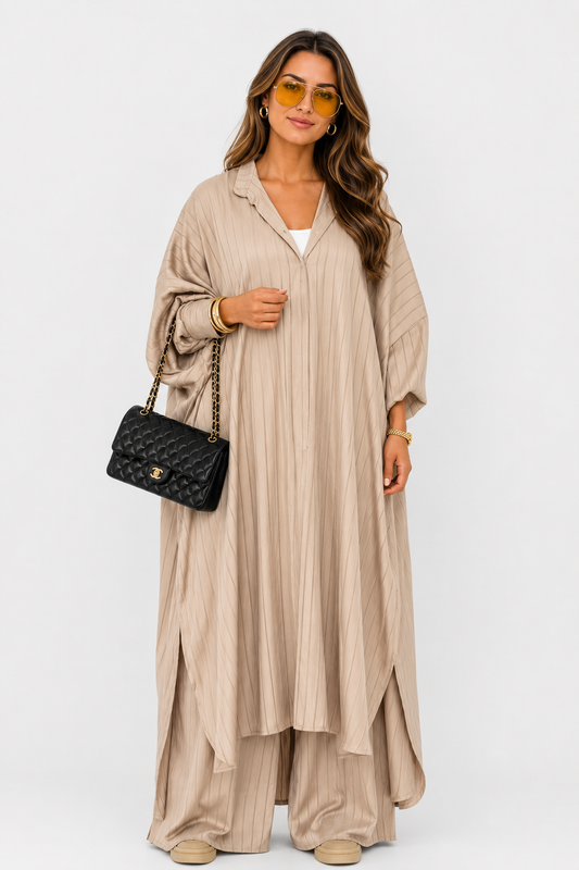 Beige Striped Co-Ord Set