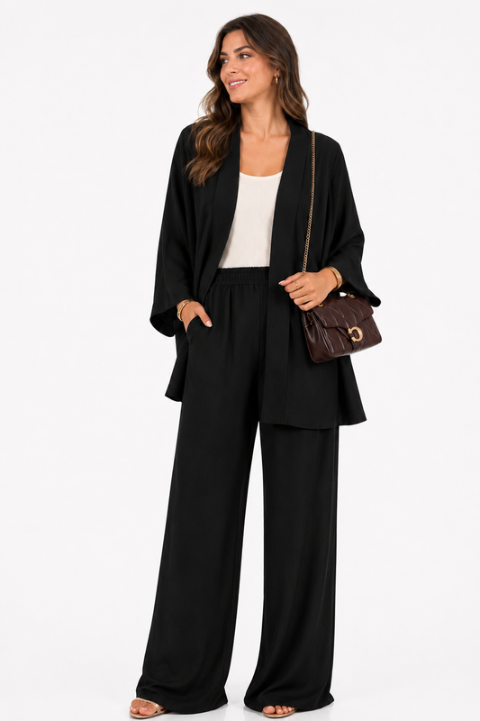 Noir Kimono & Wide Leg Pants Set
