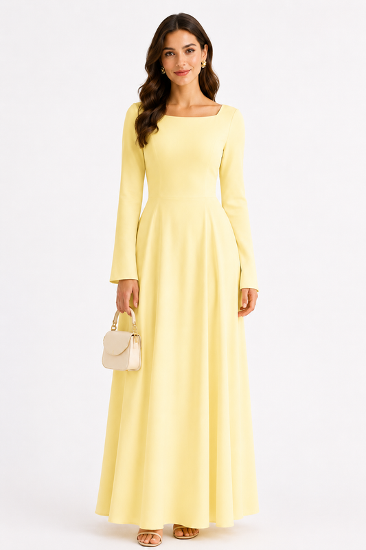 Butter Yellow Long Sleeve Maxi Dress
