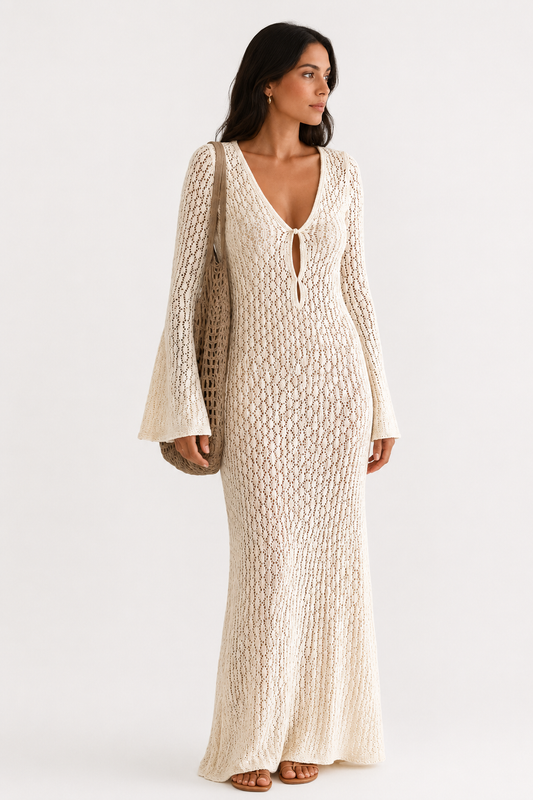 Cream Crochet Beach Cover-Up Dress
