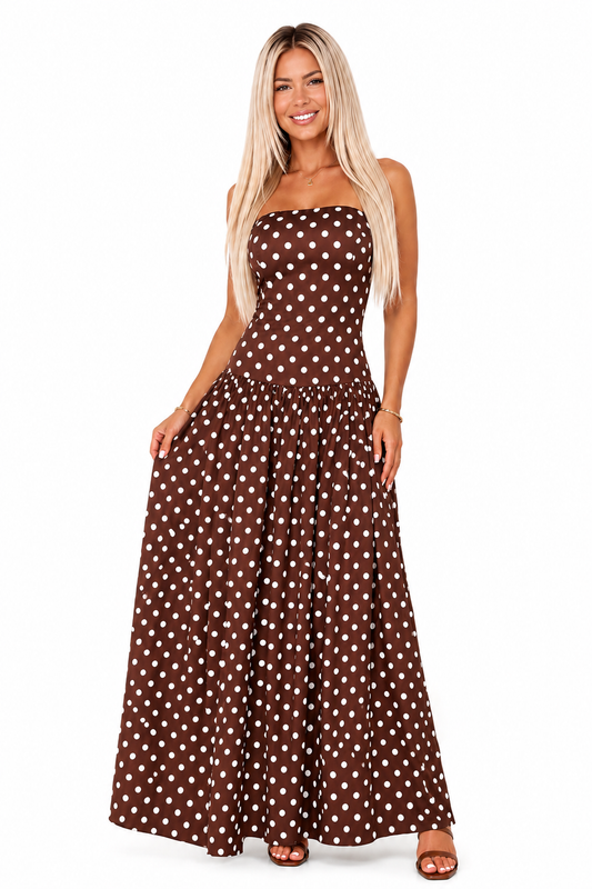 Brown White Dots Maxi Skirt Set