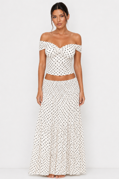White Dots Maxi Skirt Set