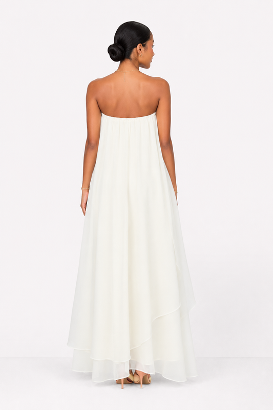 Ivory Strapless Flowy Maxi Dress