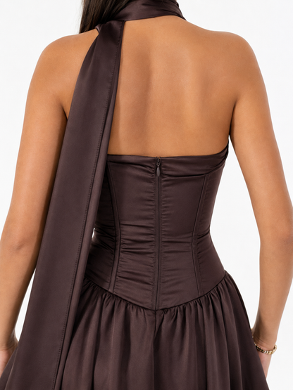 Zaria Scarf Mini Dress – Chocolate